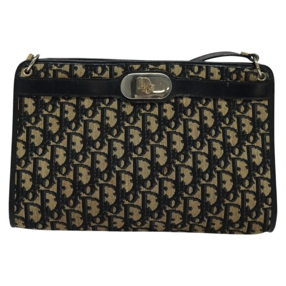 Christian Dior Trotter Canvas Shoulder Bag Navy Gold Auth 120603 - Picture 2 of 16